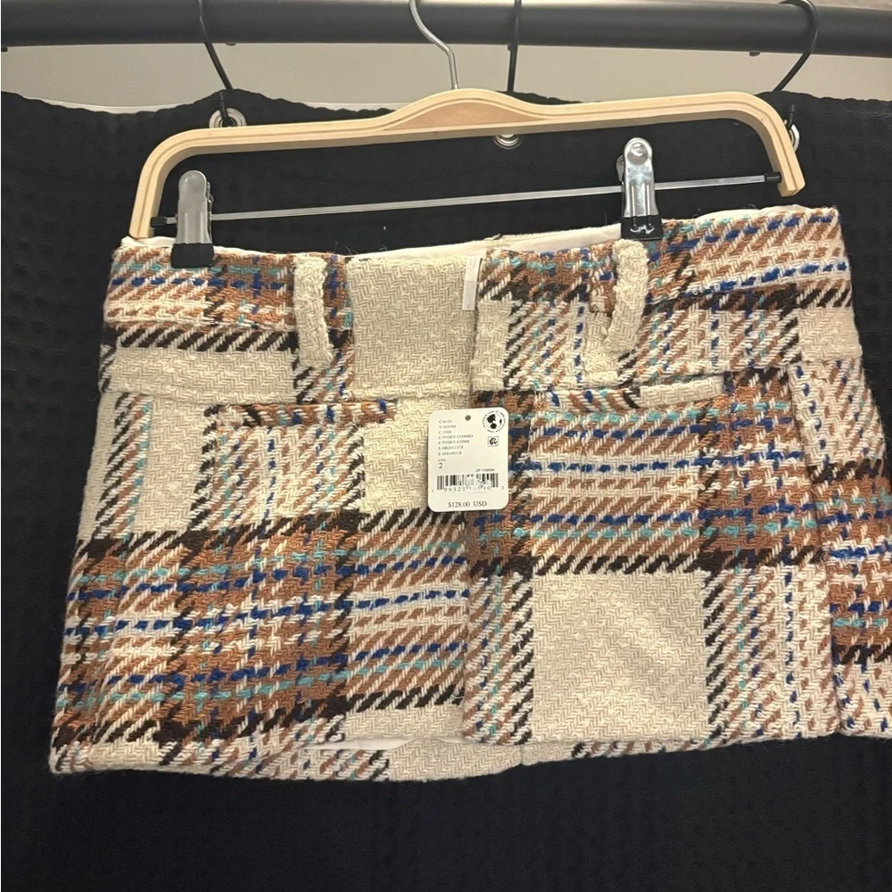 Free People We The Free Mille-Fleurs Plaid Micro Skirt Size 2 Ivory Combo NWT